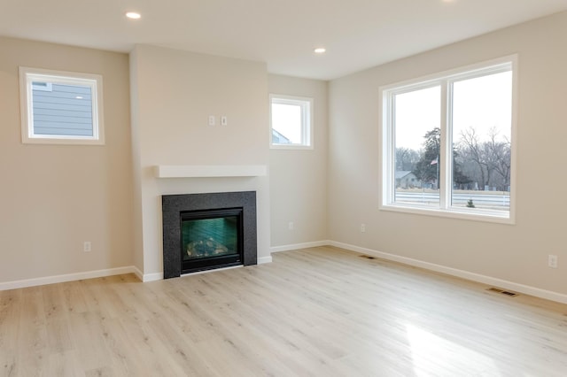 unfurnished living room featuring light hardwood / wood-style floors