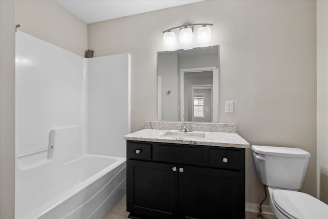 full bathroom with toilet, vanity, tile patterned flooring, and shower / bathtub combination