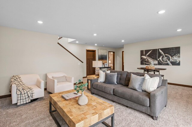 living room featuring carpet flooring