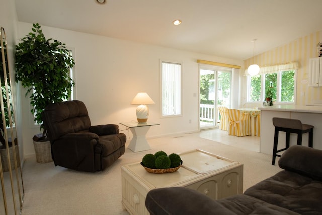 living room with light tile patterned flooring