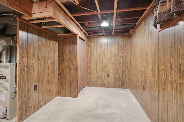 basement with wood walls