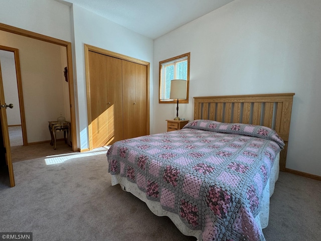 bedroom with a closet and carpet