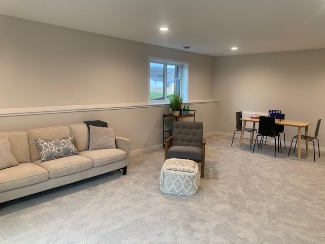 living room featuring light colored carpet