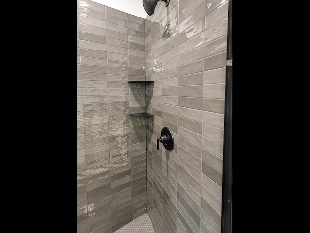 interior details featuring a tile shower