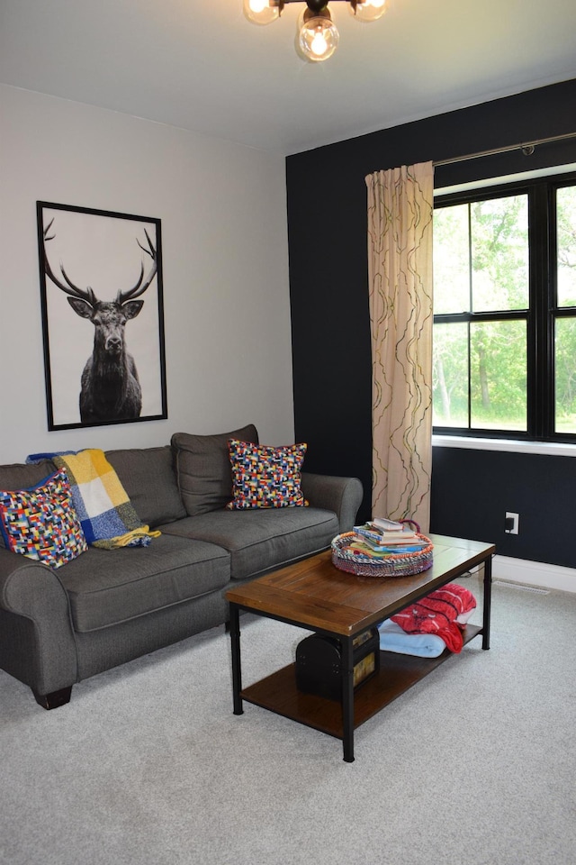 living room featuring carpet floors