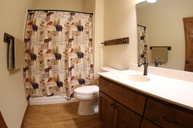 bathroom featuring hardwood / wood-style flooring, toilet, and vanity