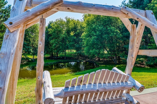 view of patio / terrace featuring a water view