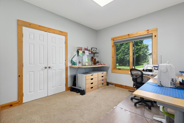 view of carpeted home office