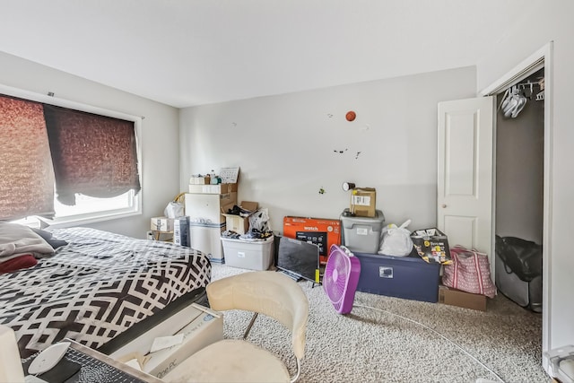 carpeted bedroom with a closet