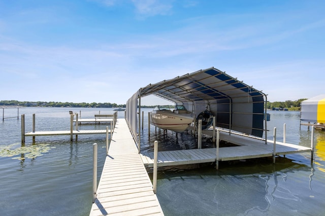 dock area with a water view