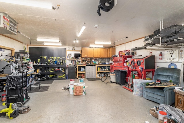 garage featuring a workshop area