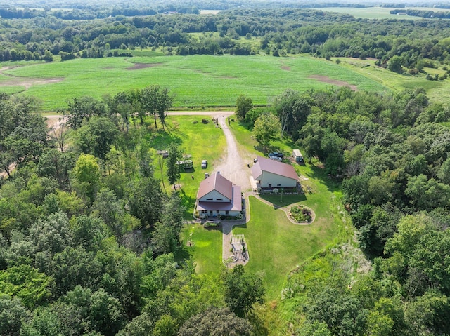 birds eye view of property featuring a rural view