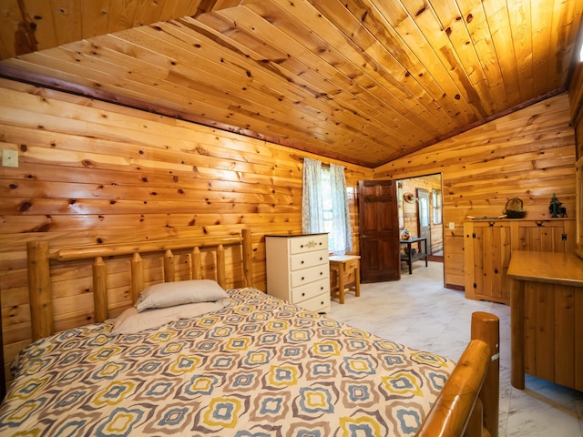 bedroom with lofted ceiling and wood ceiling