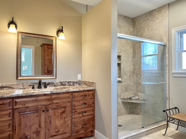 1225 Dorothy St, Isle, MN 56342 - full bath with a stall shower, vanity, and baseboards