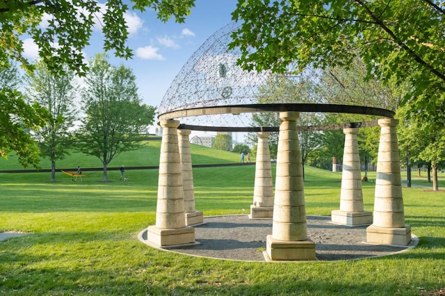 view of community featuring a gazebo and a yard