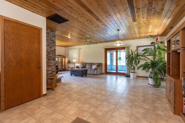 tiled living room with wooden ceiling