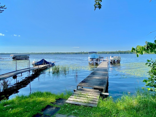 view of dock with a water view