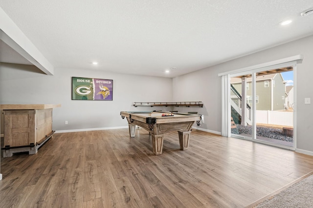 playroom with billiards, baseboards, and wood finished floors