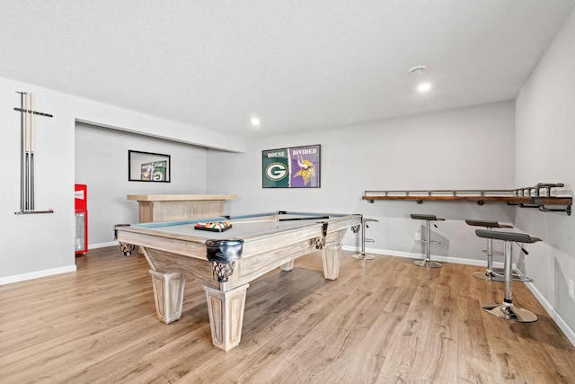 playroom with recessed lighting, billiards, baseboards, and wood finished floors