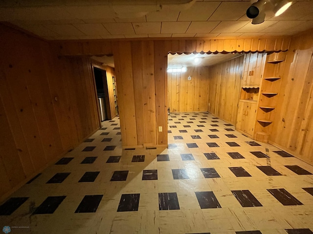 basement with wooden walls