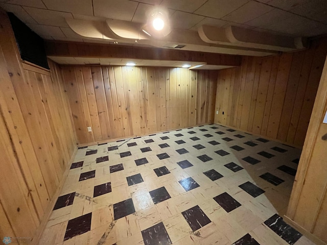 basement with wooden walls