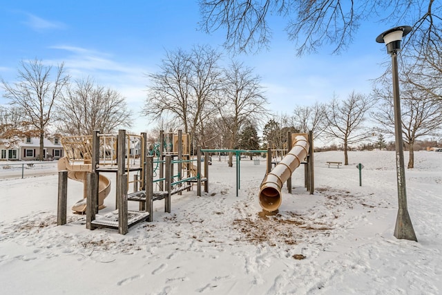 view of snow covered playground