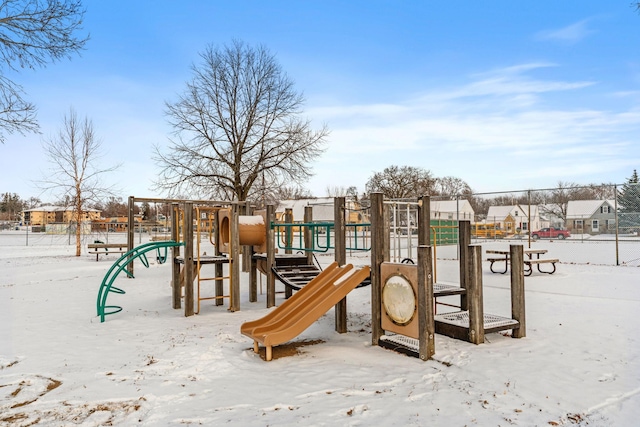 view of snow covered playground