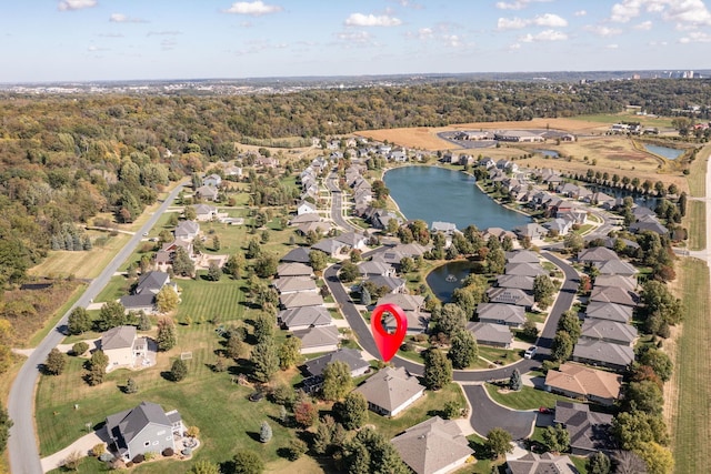 aerial view with a water view