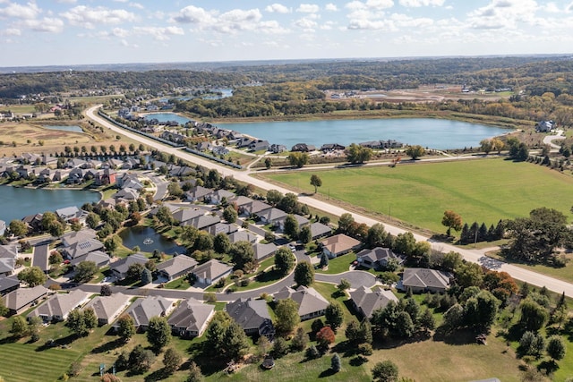 aerial view with a water view