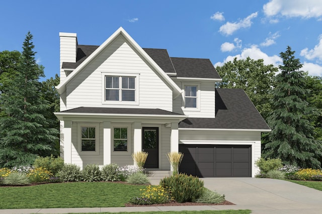 view of front facade with a garage and a front yard