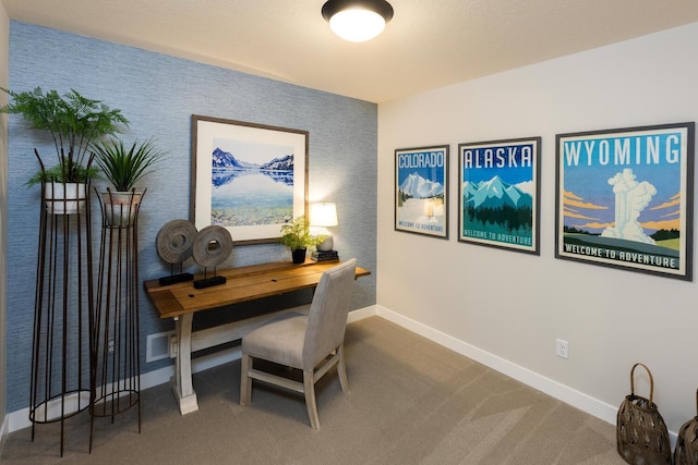 view of carpeted home office