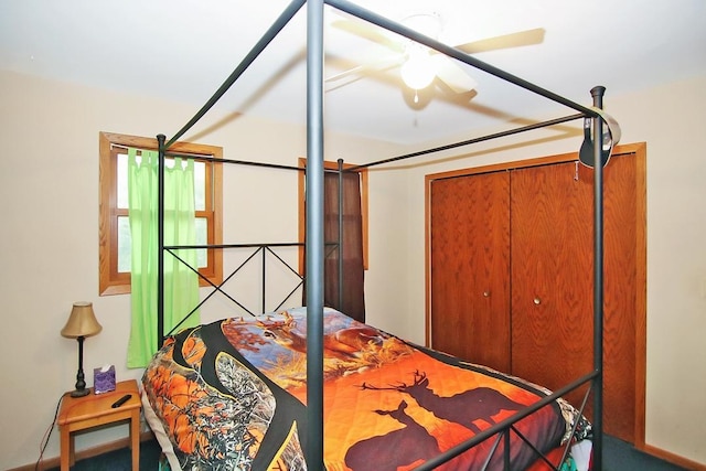 bedroom featuring a closet and ceiling fan