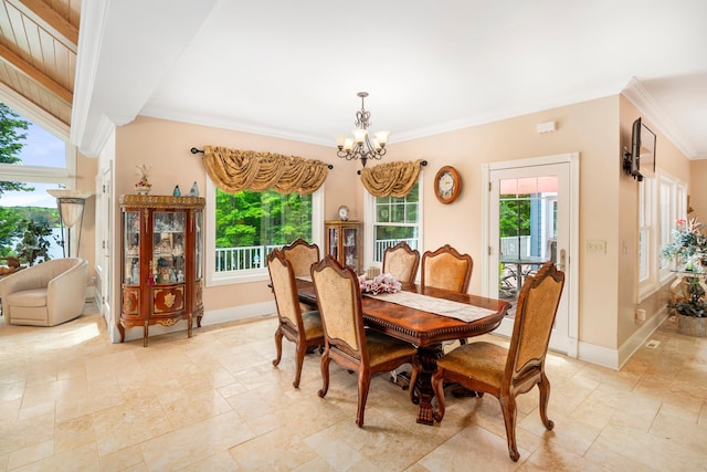 dining area featuring a notable chandelier, a healthy amount of sunlight, and light tile patterned floors