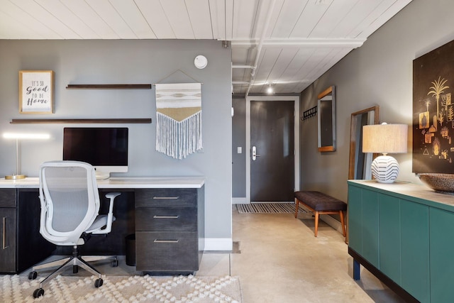 office featuring wooden ceiling