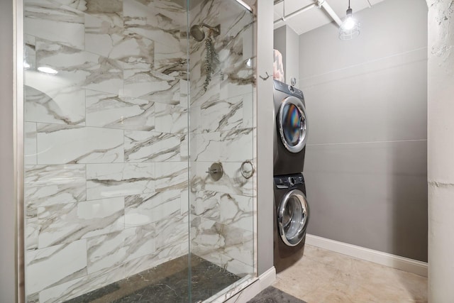 laundry room featuring stacked washer and dryer