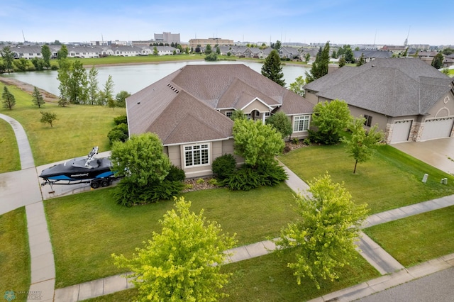 bird's eye view featuring a water view