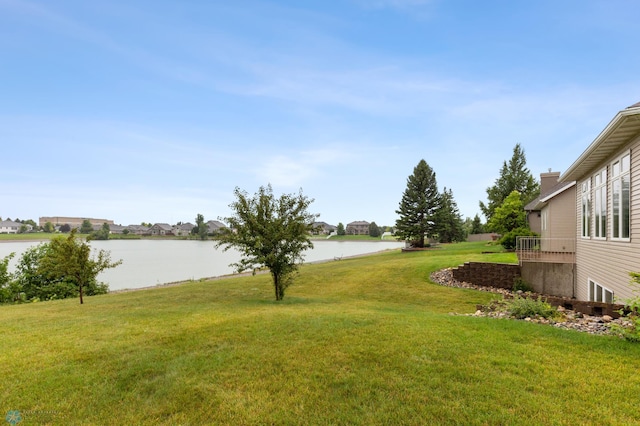 view of yard with a water view