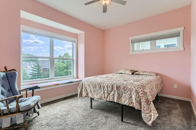 bedroom featuring carpet floors and ceiling fan