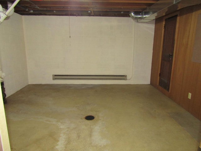 basement with baseboard heating