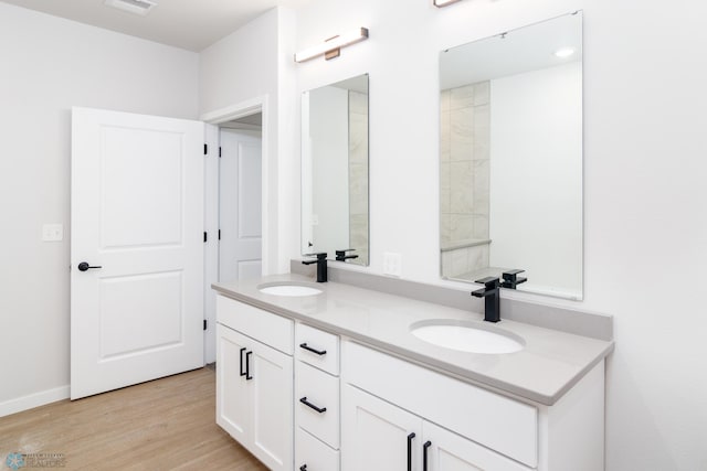 bathroom featuring wood-type flooring and vanity