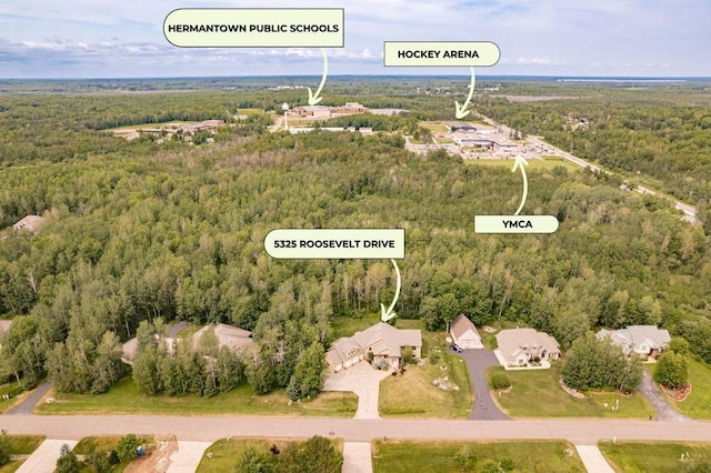 aerial view with a forest view