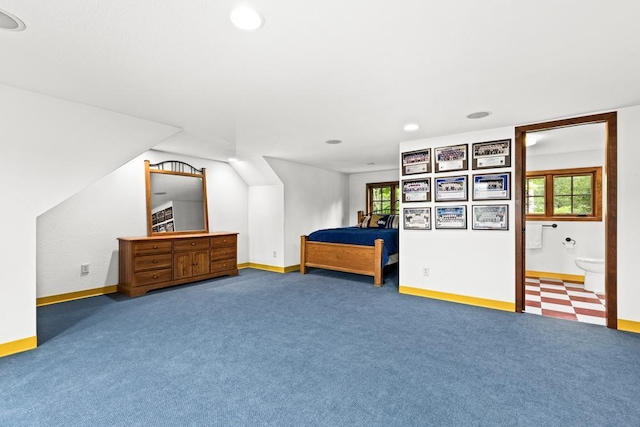 5325 Roosevelt Dr, Hermantown, MN 55811 - bedroom featuring multiple windows, baseboards, carpet, lofted ceiling, and recessed lighting