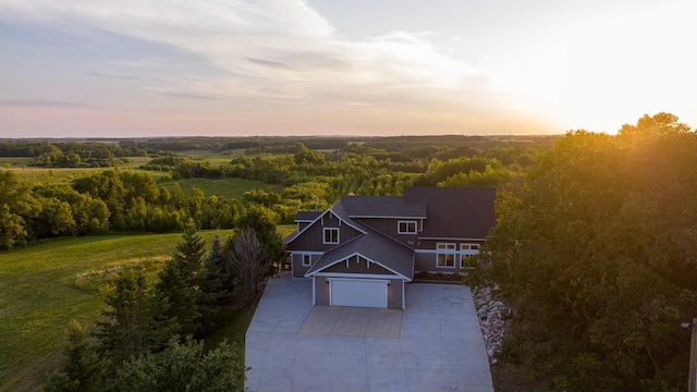 view of aerial view at dusk