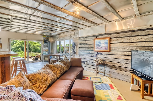 living room with concrete floors