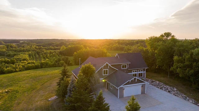 view of aerial view at dusk