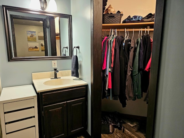 bathroom featuring wood-type flooring and vanity