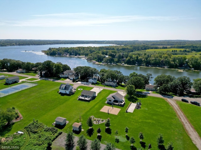 aerial view with a water view