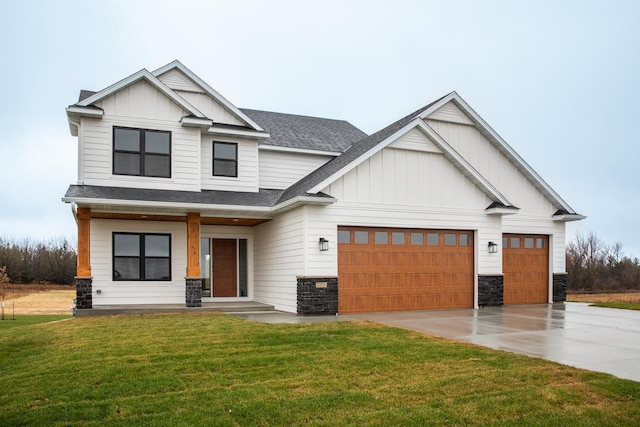 1701 20th Ave Circle NE, Kasson, MN 55944 - modern farmhouse style home featuring board and batten siding, stone siding, an attached garage, and driveway
