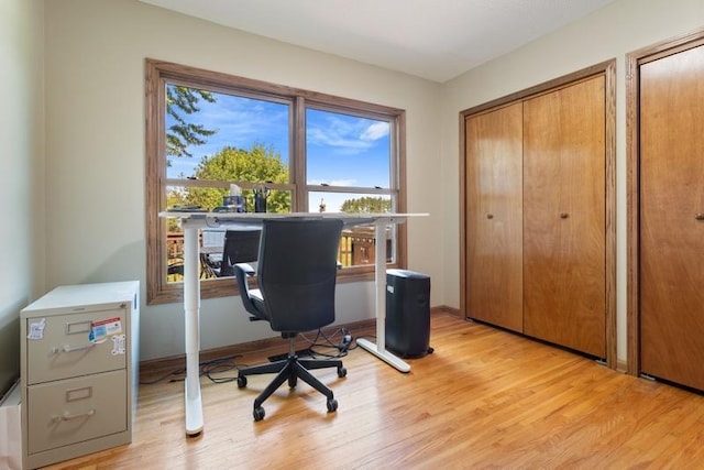 home office featuring light hardwood / wood-style floors