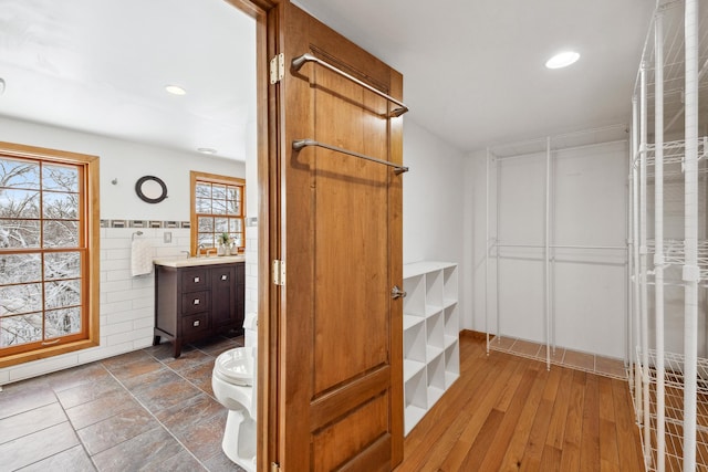 walk in closet featuring wood finished floors and a sink